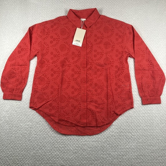 Jagermeister Tops - JAG  Women Relaxed Button-Down Shirt Small Red Eyelet MSRP $78